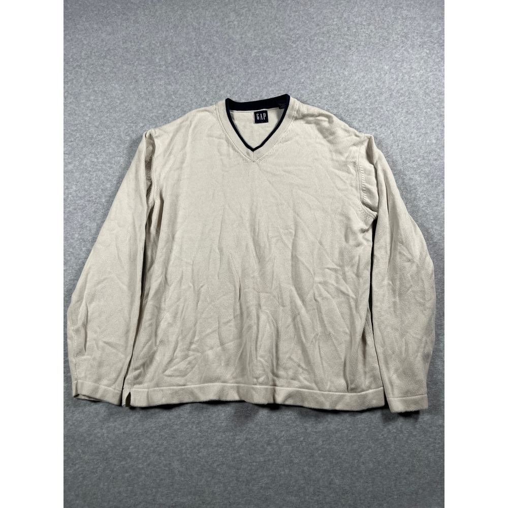 VTG GAP V-Neck Sweater Mens L Beige Light Academia Preppy Tennis Cricket Capsule